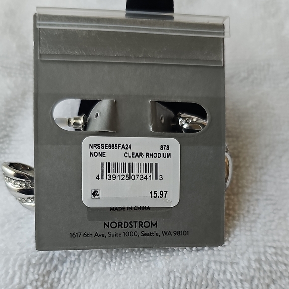 NEW Nordstrom Rack Pave Twisted Silver Hoop Earrings - Picture 3 of 8